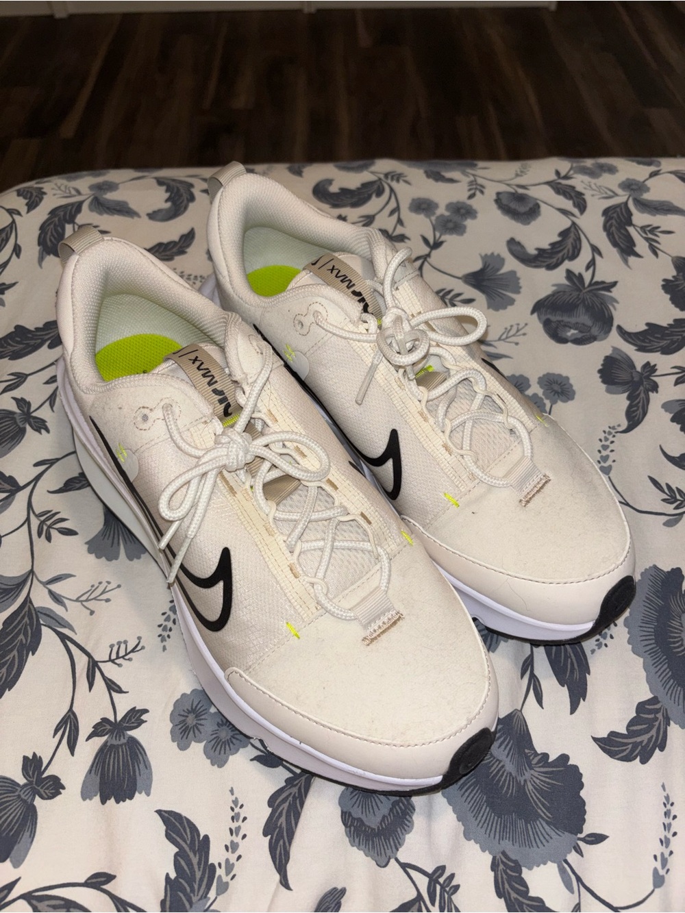 Nike Women's Cream/Black Low-Profile Athletic Sneakers with Lime Accents